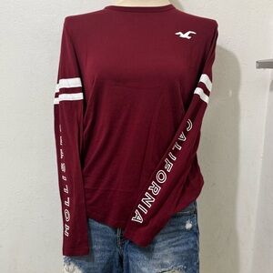 Burgundy &White Hollister Long sleeve tee.